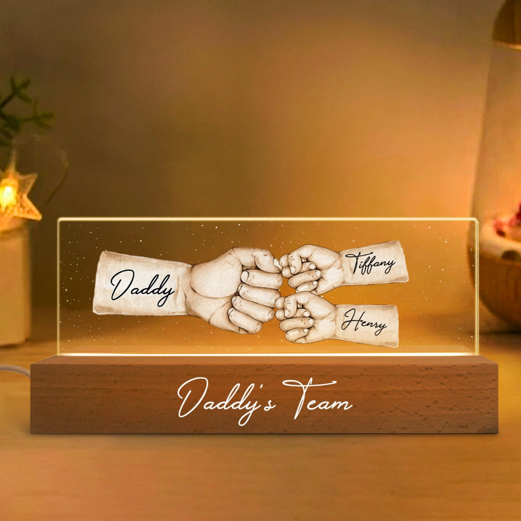 Personalised Dad LED Night Light with Names - Fist Bump Design