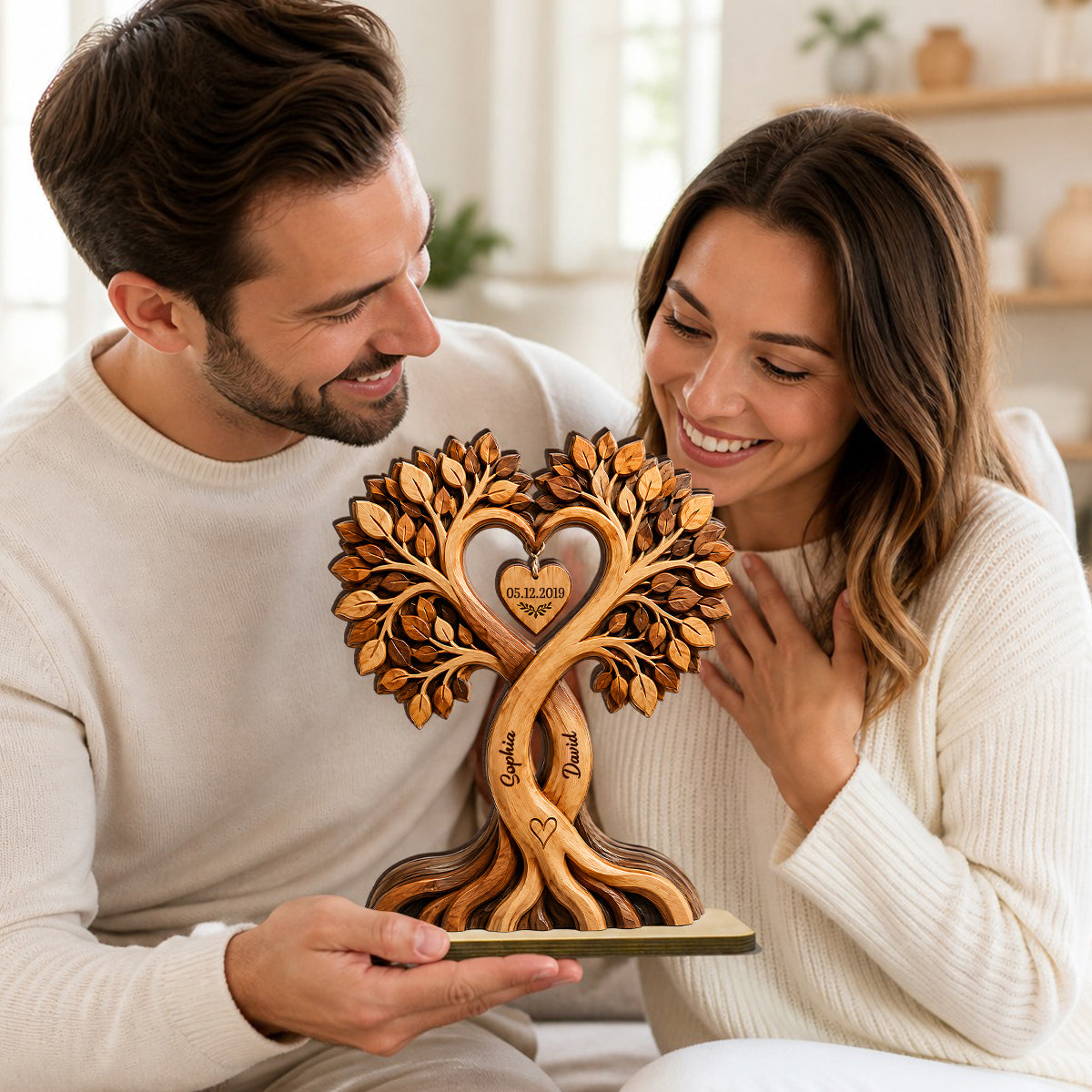 Personalised Anniversary Wooden Plaque for Couples - Tree Design