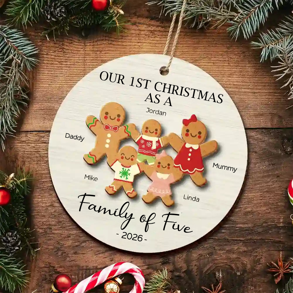 Personalised Wooden Christmas Ornament - "Our 1st Christmas" Gingerbread Man Design