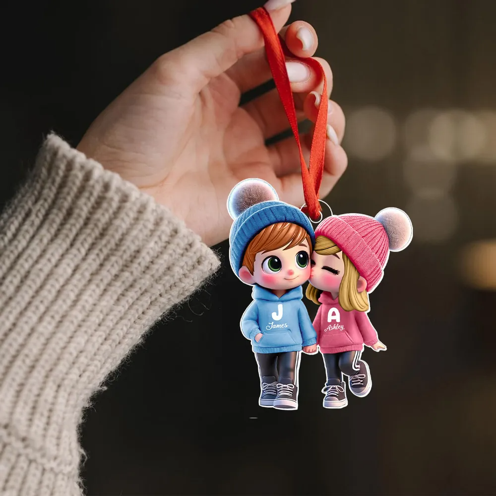 Personalised Acrylic Hanging Ornament for Couples - Couple in Hoodies Design