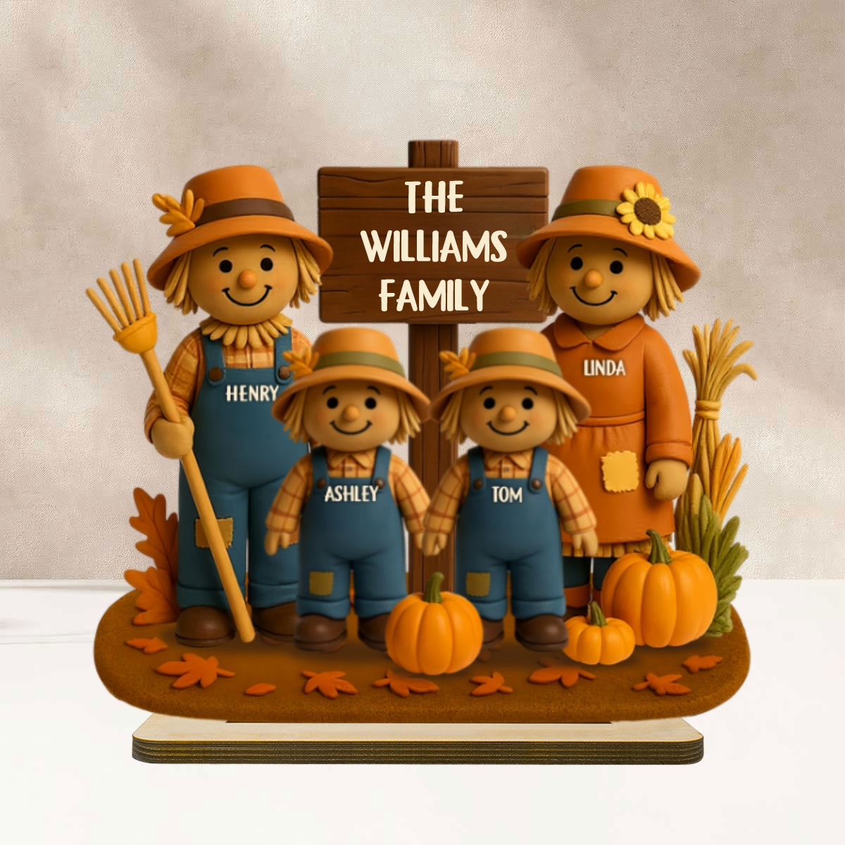 Personalised Family Wooden Plaque - Scarecrow Design