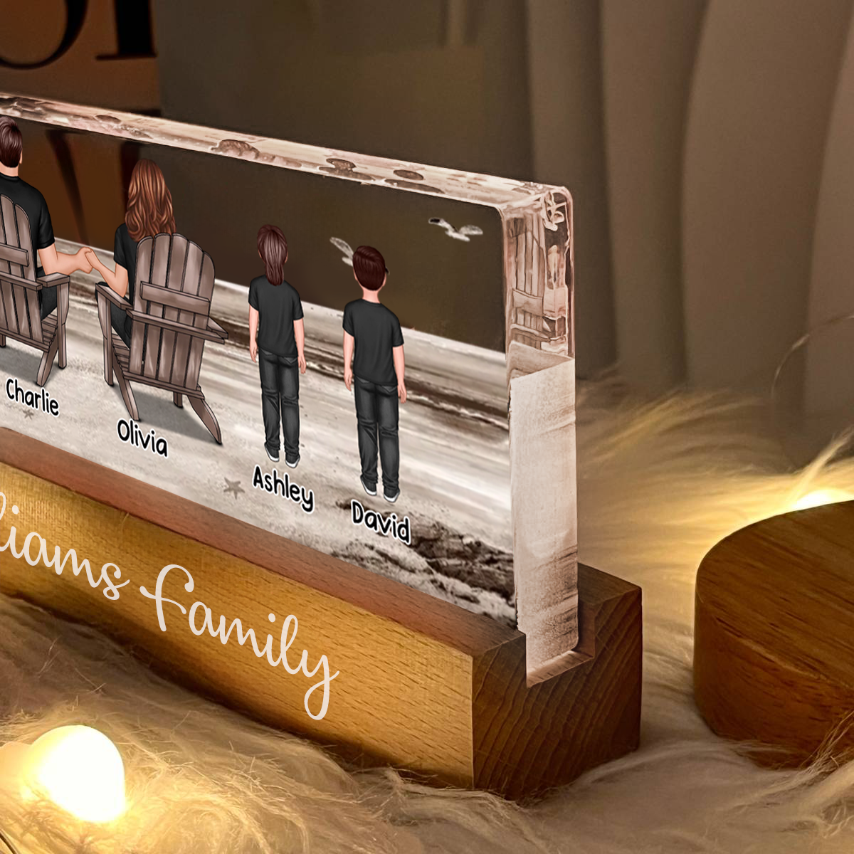 Personalised Family LED Night Light - Couple with Children & Pets Design