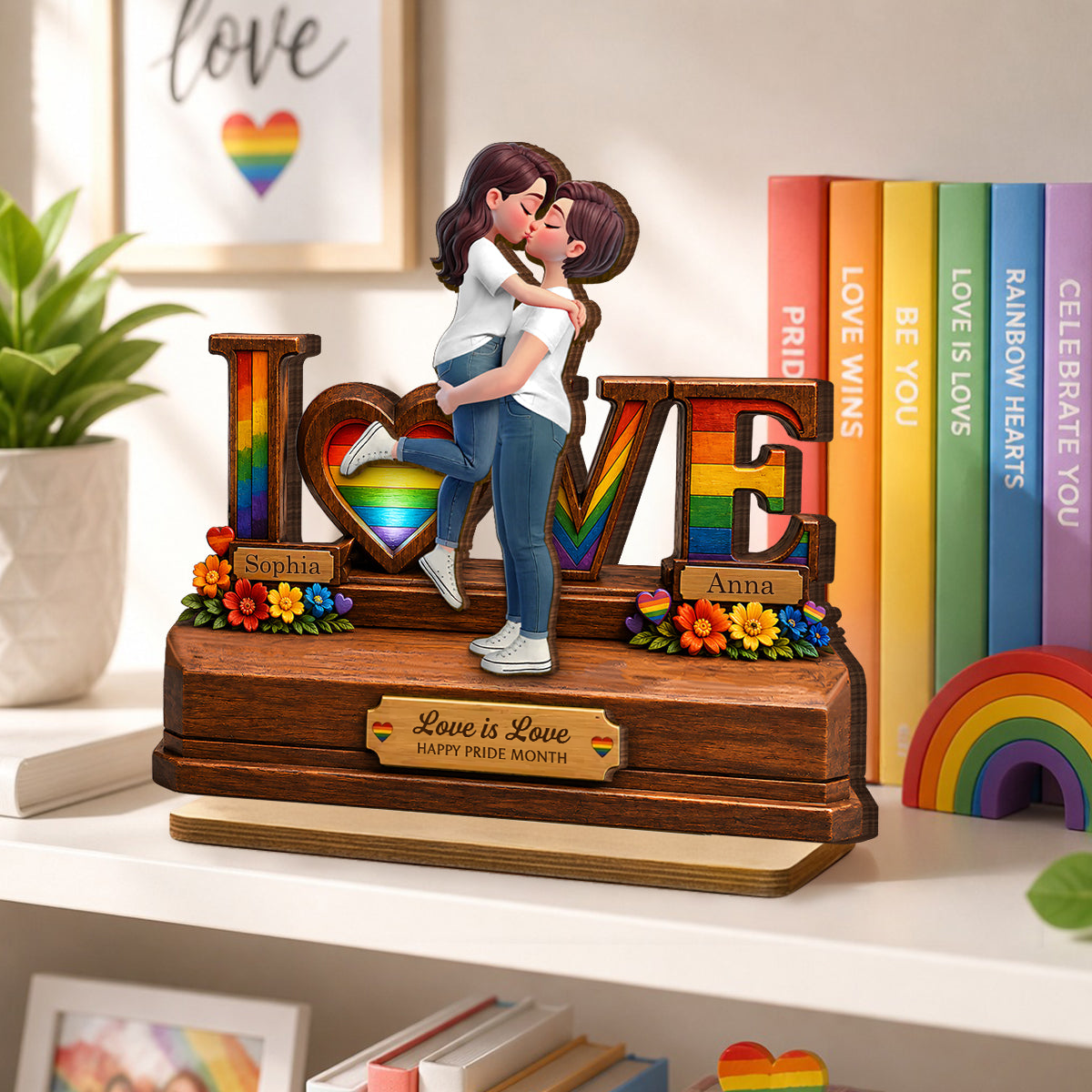 Personalised Layered Wooden Plaque for LGBT Couples - Love Design