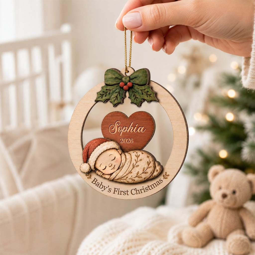 Personalised Baby Wooden Christmas Ornament with Name - Baby's First Christmas