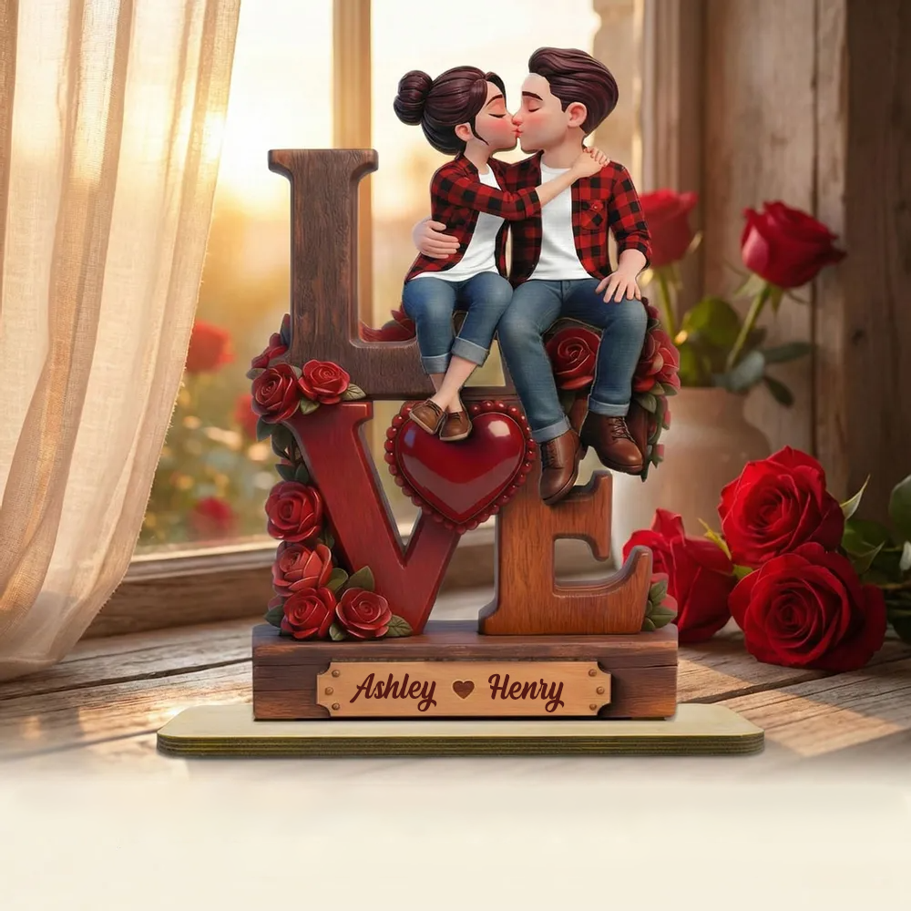 Personalised Couple Wooden Plaque - with "LOVE" Design