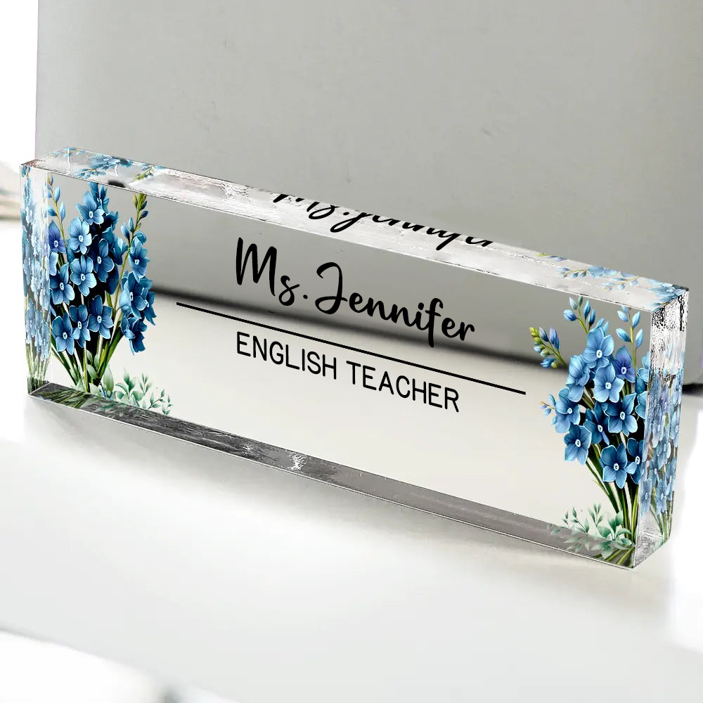 Personalised Name Plate Acrylic Plaque - Birth Flower Design