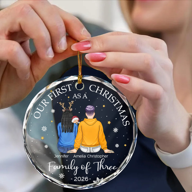 Personalised Family Glass Christmas Ornament with Baby and Pets - Our First Christmas
