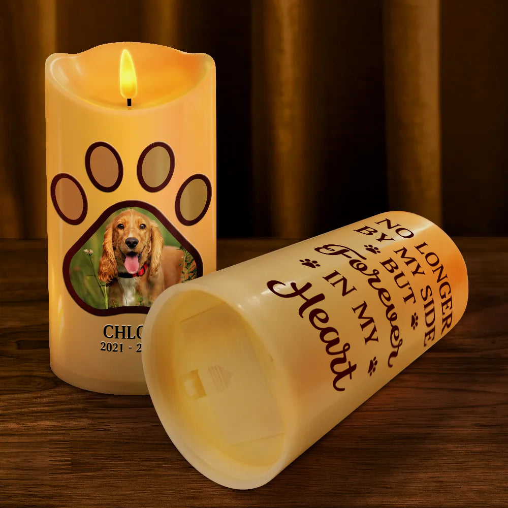 Personalised Pet Memorial LED Candle with Photo - Paw Print Design