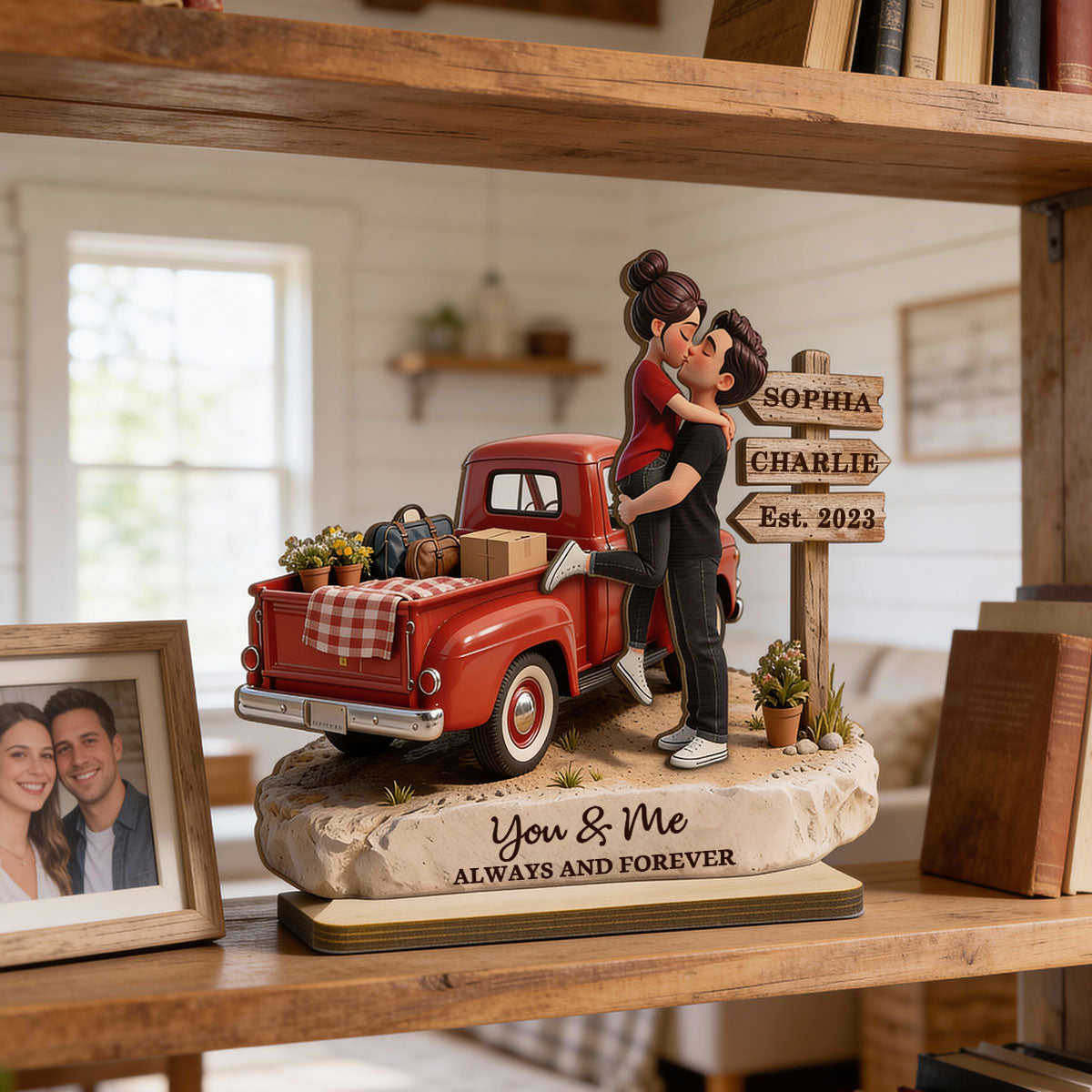 Personalised Couple Wooden Plaque - Couple and Pick‑Up Truck Design