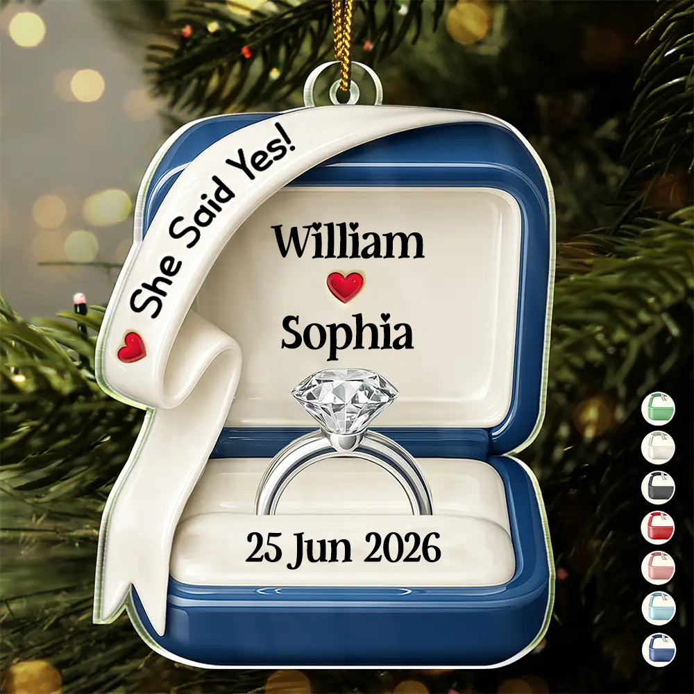 Personalised Engagement Acrylic Christmas Ornament - Ring Box Design
