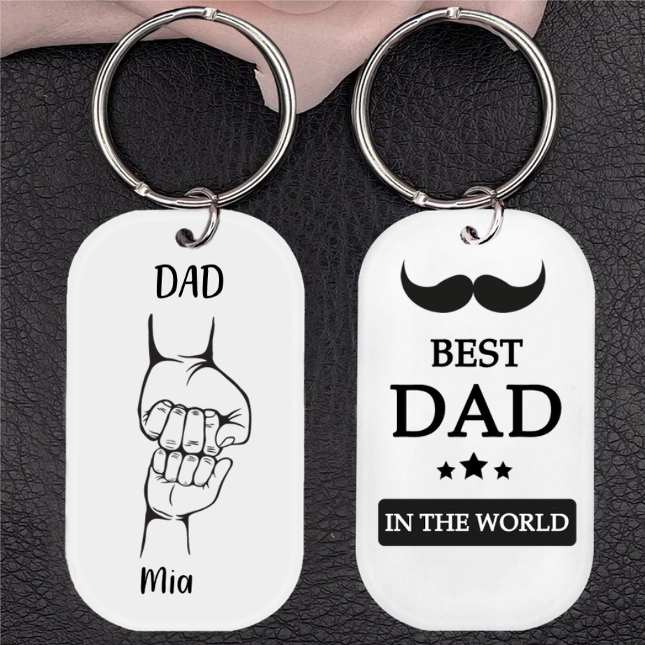 Personalised Best Dad Acrylic Keyring - Fist-Bump Design