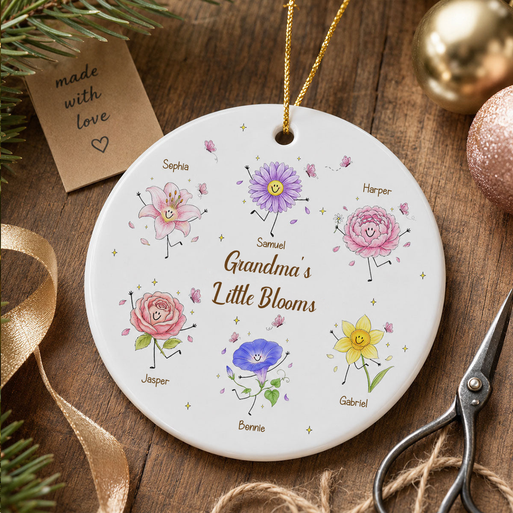 Personalised Ceramic Ornament for Grandma - Birth Flowers Design