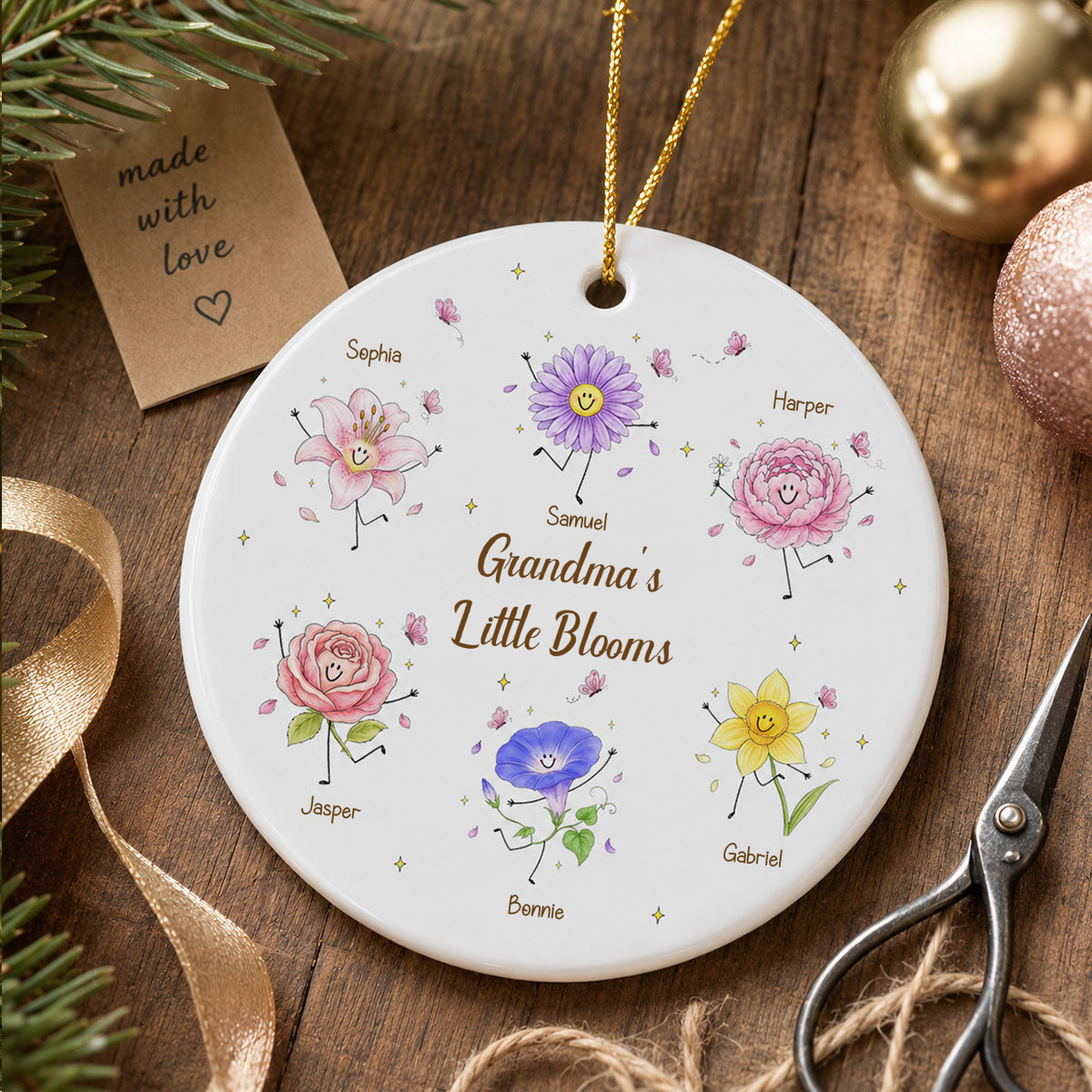 Personalised Ceramic Ornament for Grandma - Birth Flowers Design