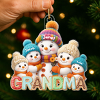 Personalised Acrylic Christmas Ornament with Names for Grandma - Snowman Design