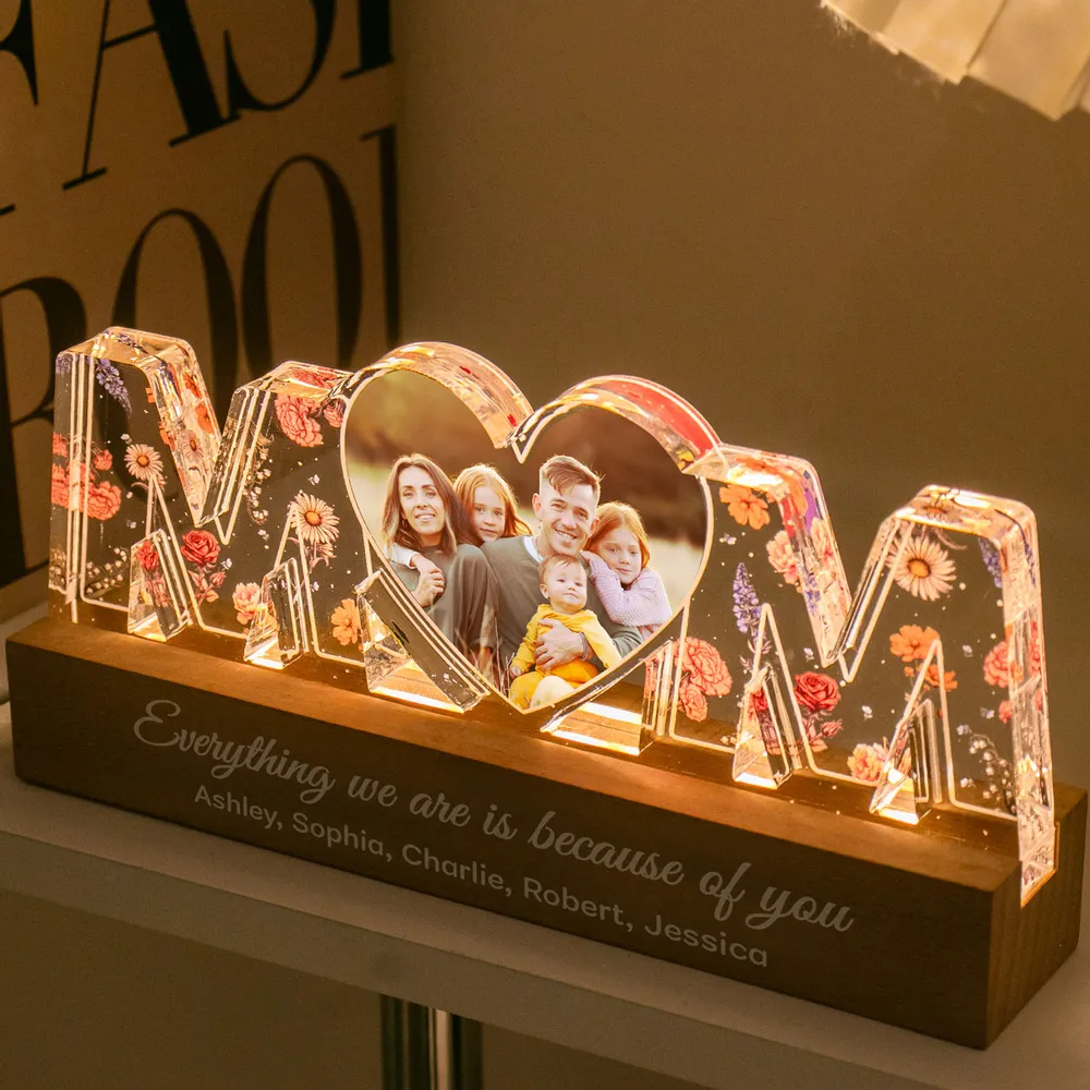 Personalised Mum LED Night Light with Photo and Birth Flowers