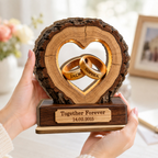 Personalised Anniversary Wooden Plaque for Couples - Ring Design