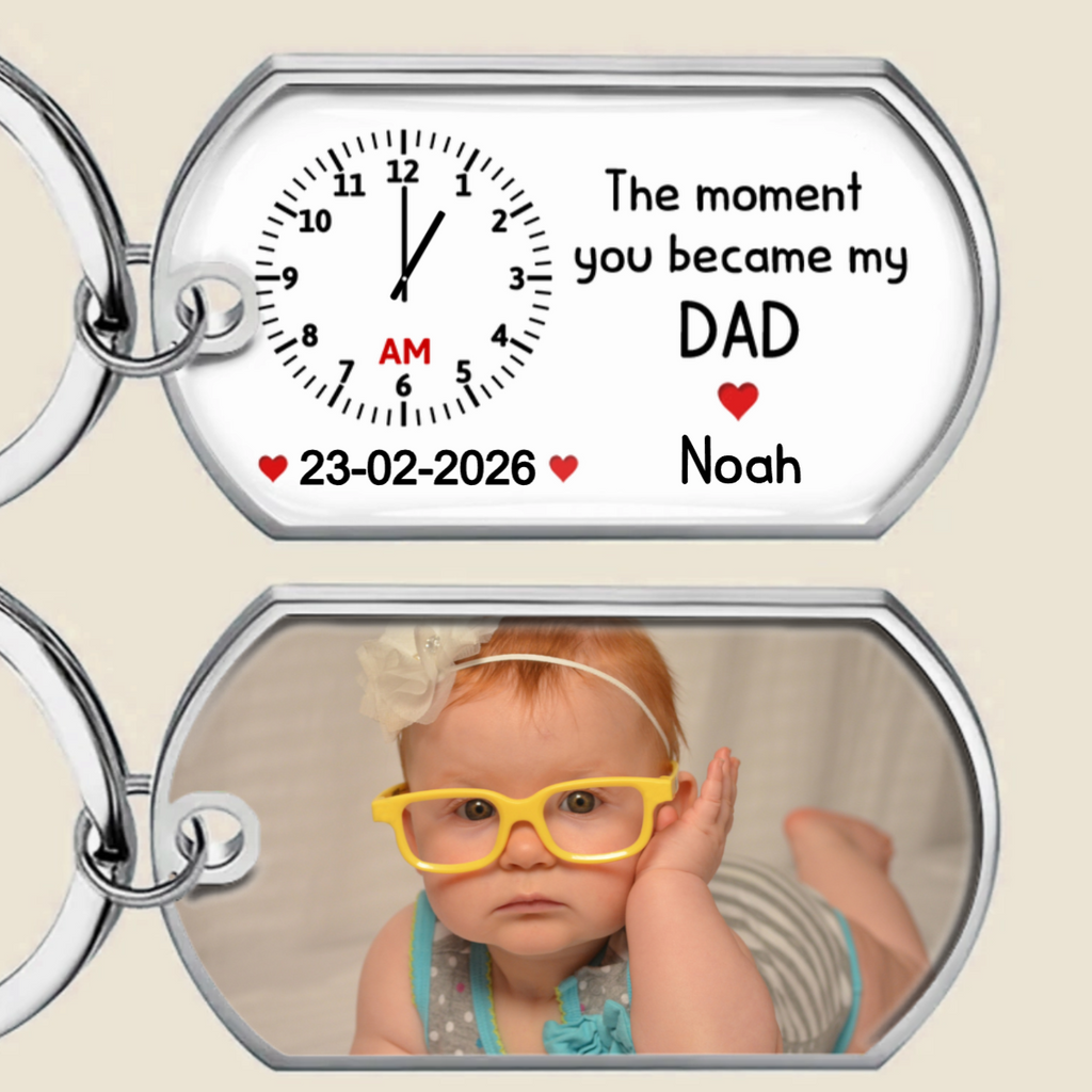 Personalised  Baby Photo Resin Keyring - Clock Design