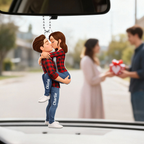 Personalised Couple Acrylic Car Ornament - Hugging Couple Design