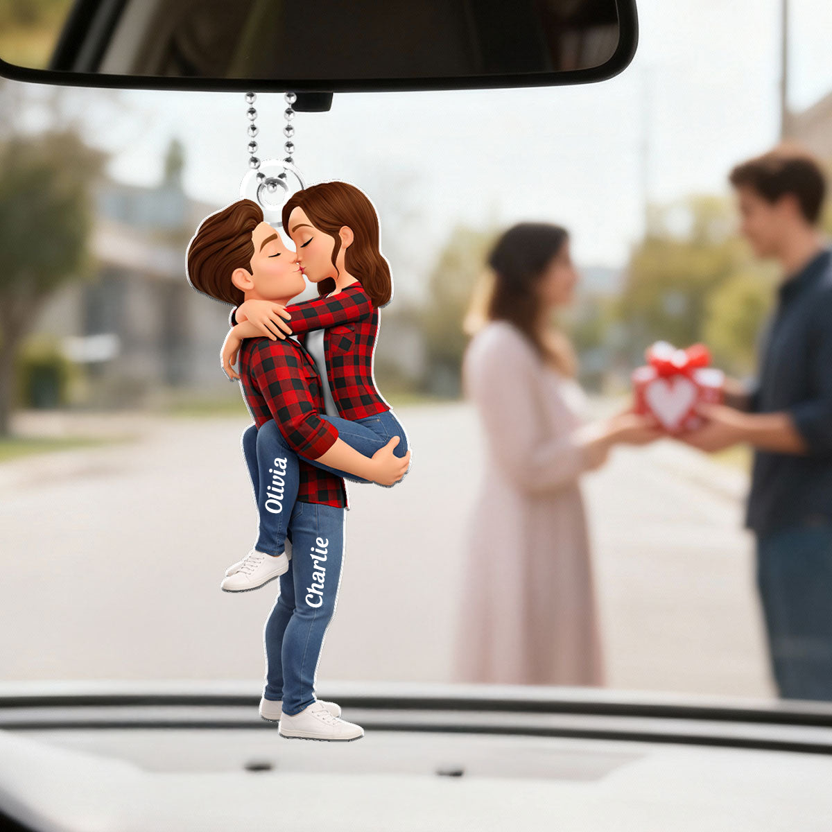 Personalised Couple Acrylic Car Ornament - Hugging Couple Design