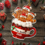 Personalised Family Acrylic Christmas Ornament - Gingerbread Man Design