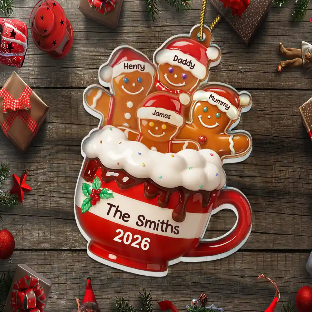 Personalised Family Acrylic Christmas Ornament - Gingerbread Man Design