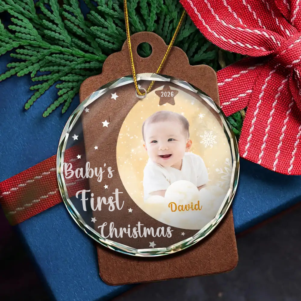 Personalised Glass Christmas Ornament with Photo - Baby's First Christmas