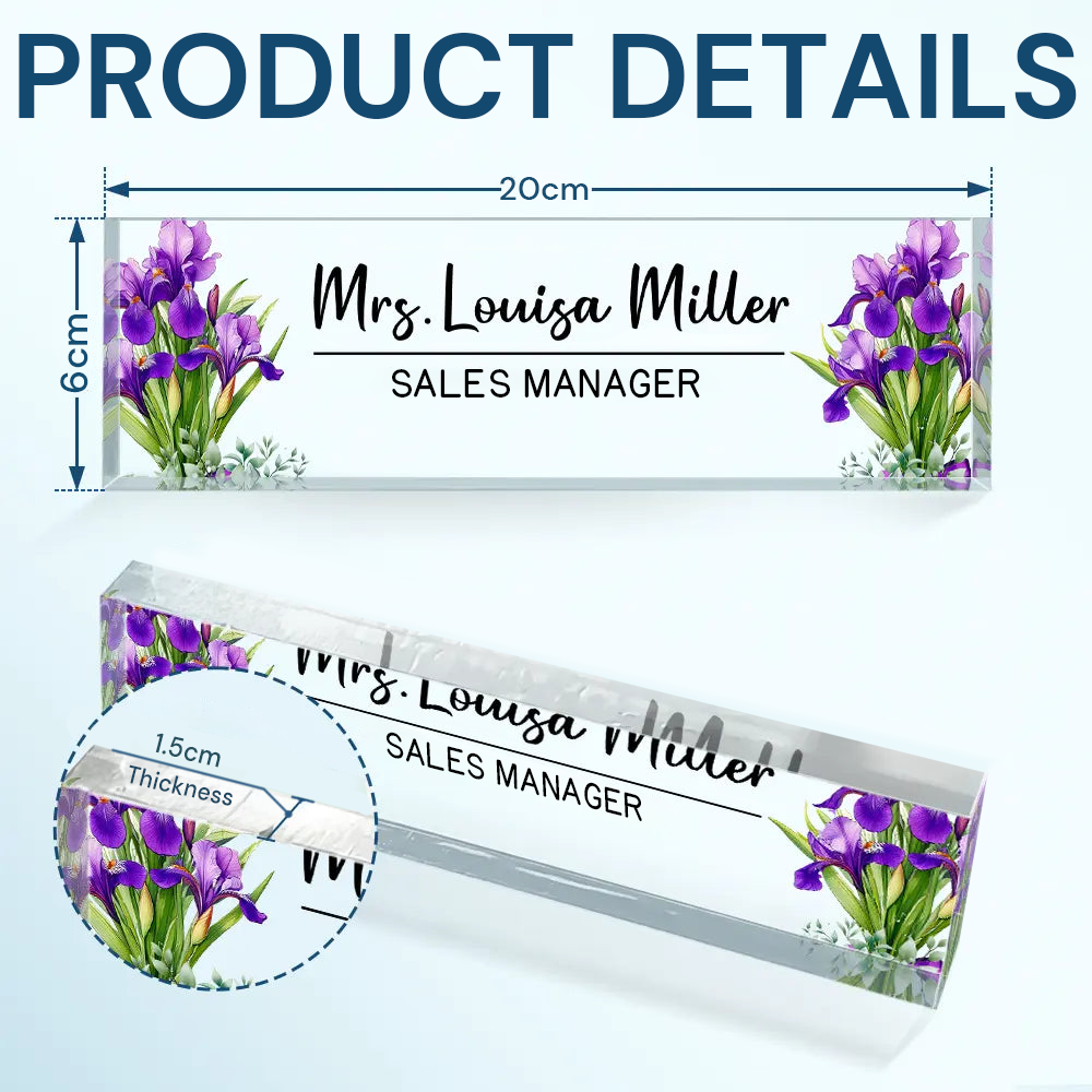 Personalised Name Plate Acrylic Plaque - Birth Flower Design