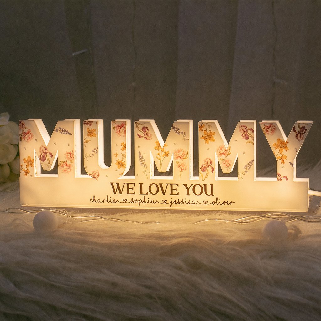 Personalised Birth Flower LED Light Box - Mum or Grandma Design