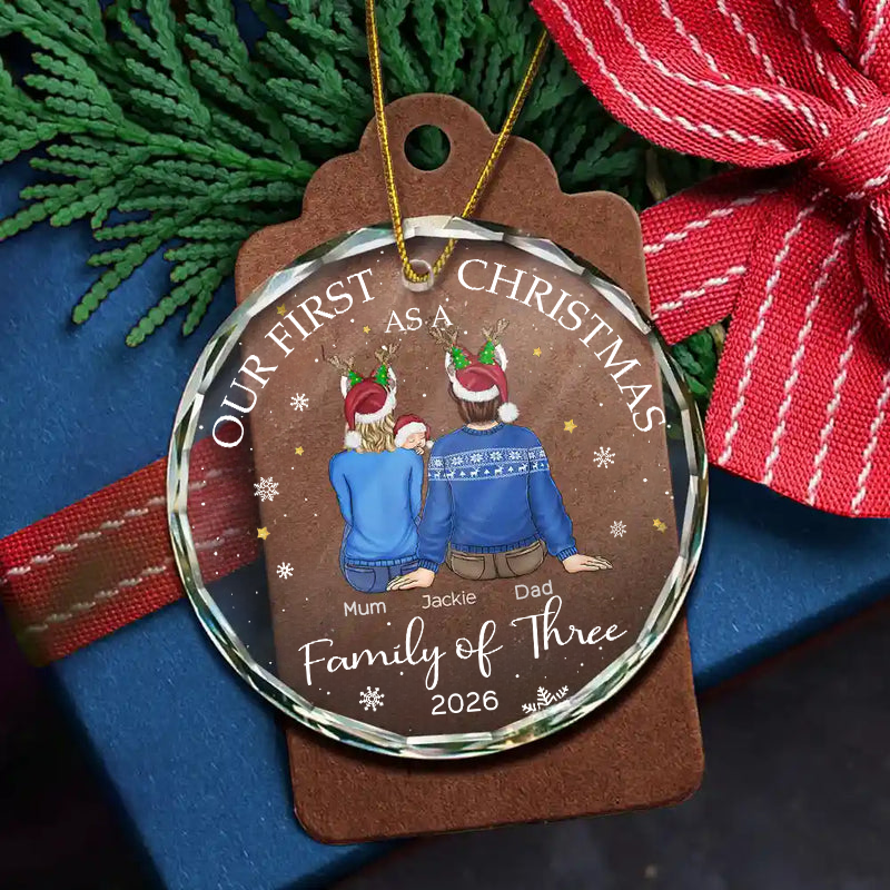 Personalised Family Glass Christmas Ornament with Baby and Pets - Our First Christmas