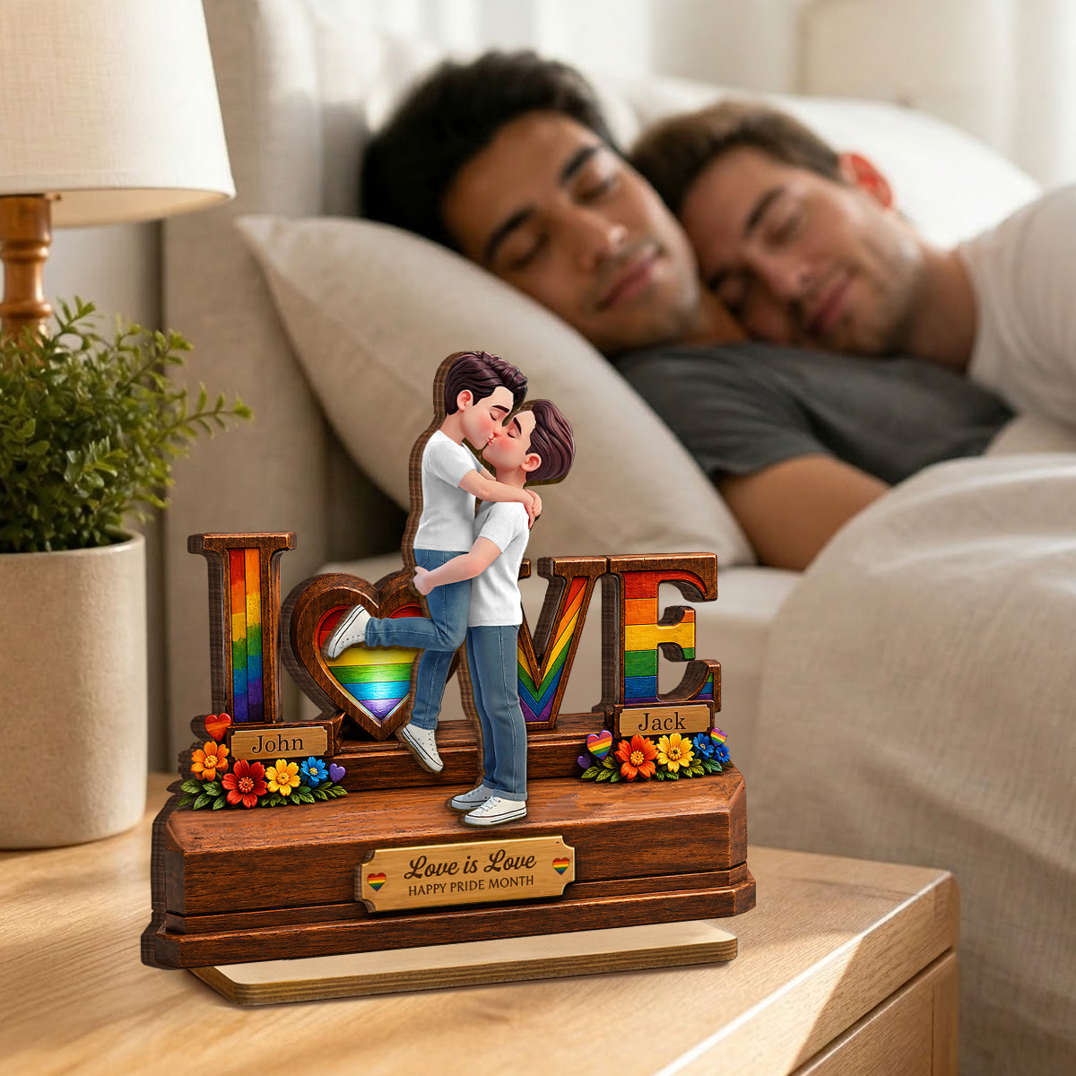 Personalised Layered Wooden Plaque for LGBT Couples - Love Design