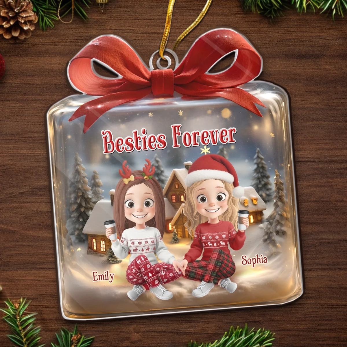Personalised Acrylic Christmas Ornament for Best Friends & Sisters - Gift Box Design