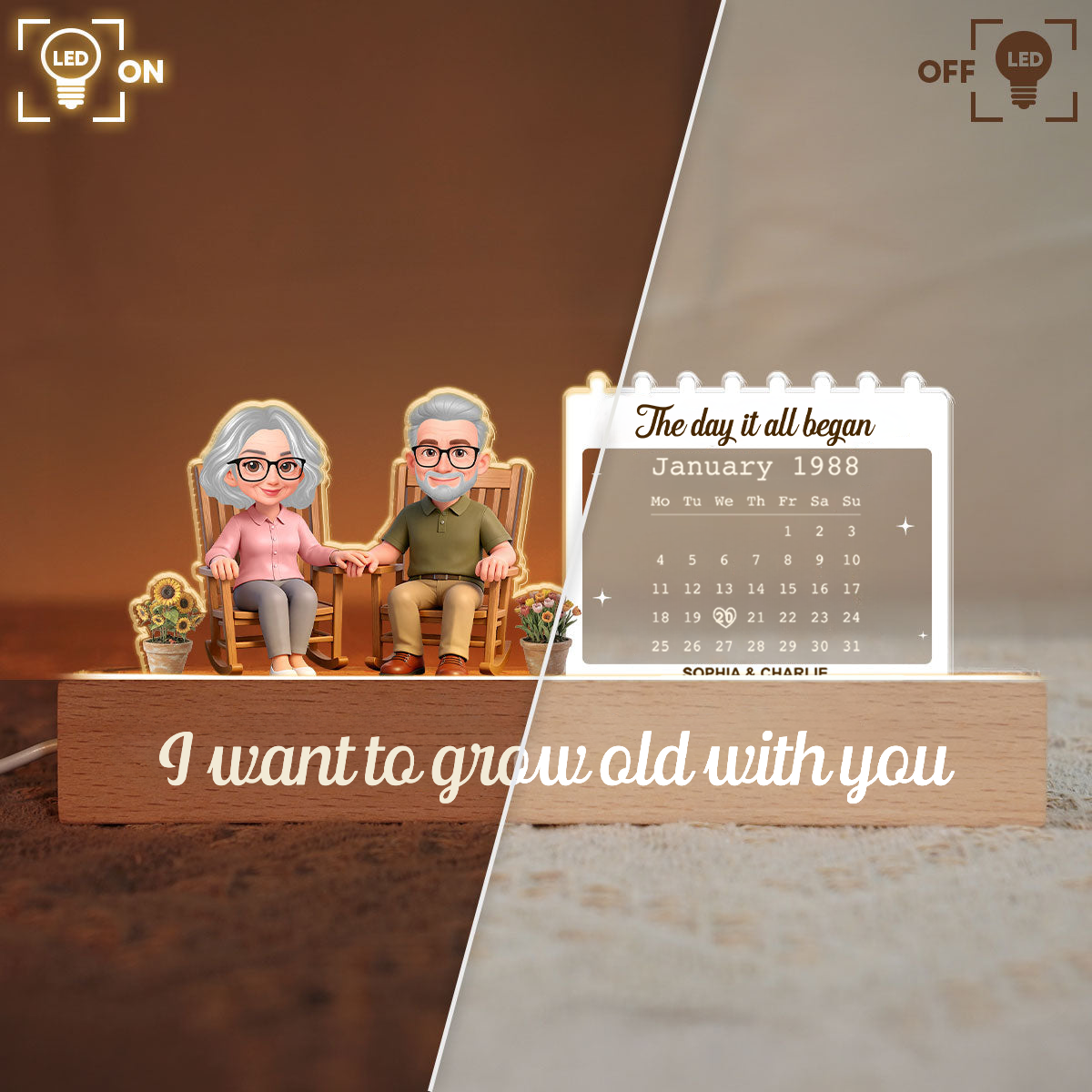 Personalised Couple LED Night Light with Calendar Anniversary Gift