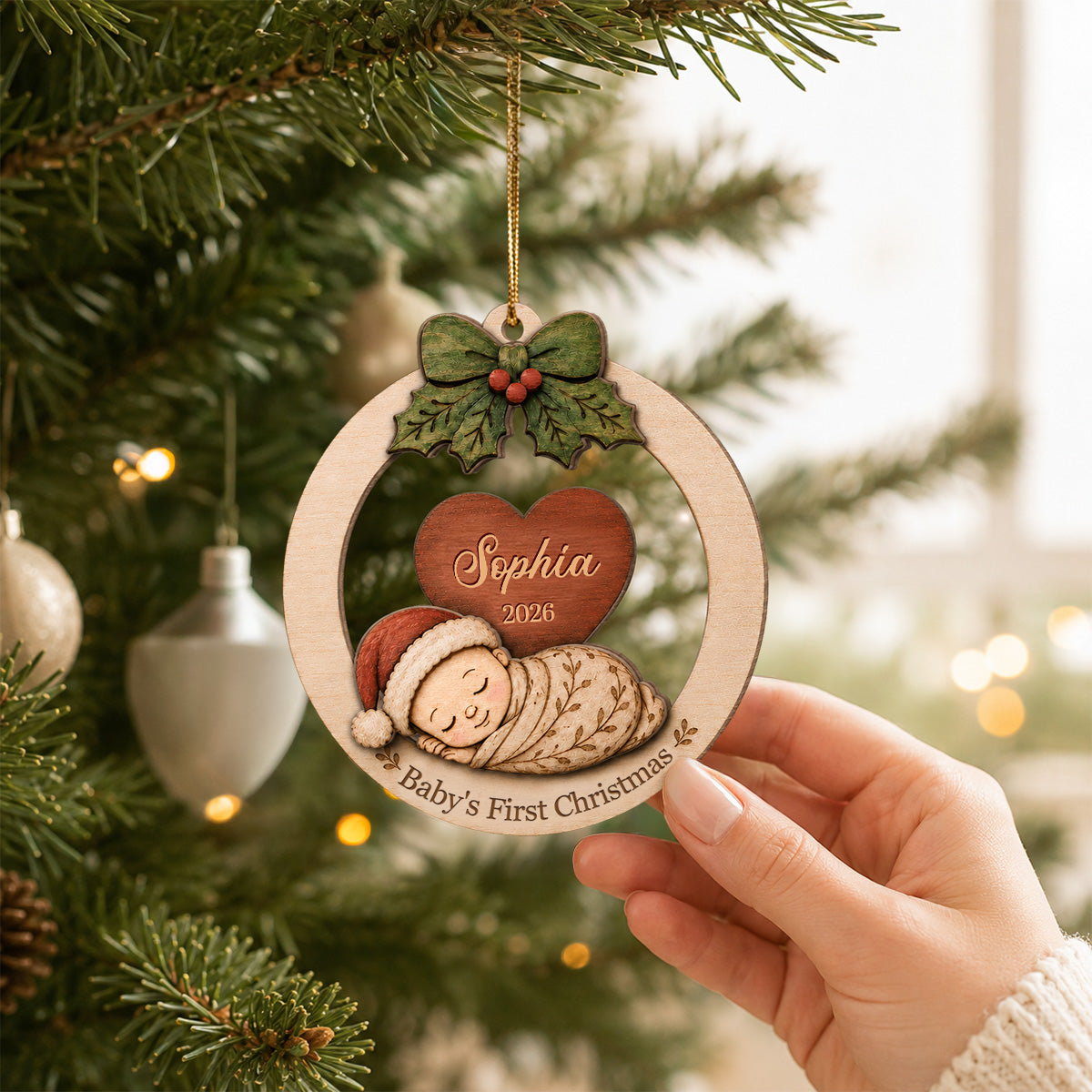 Personalised Baby Wooden Christmas Ornament with Name - Baby's First Christmas