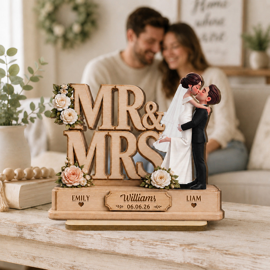 Personalised Wedding Layered Wooden Plaque - Bride & Groom Design