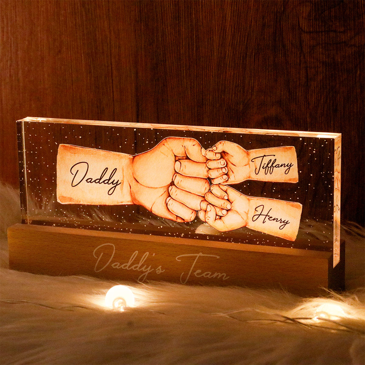 Personalised Dad LED Night Light with Names - Fist Bump Design