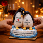 Personalised Wooden Plaque with Names - Penguin Couple Design