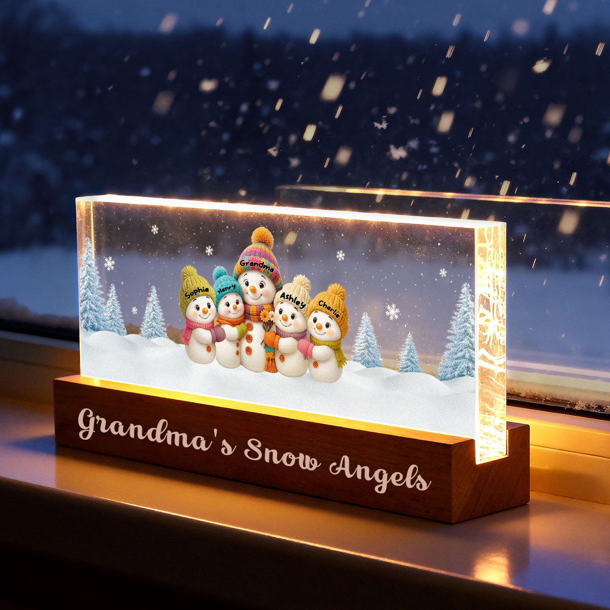 Personalised Grandma LED Night Light with Names & Text - Snowman Design