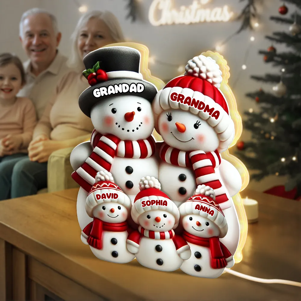 Personalised LED Light Box for Grandma and Grandad - Snowman Design