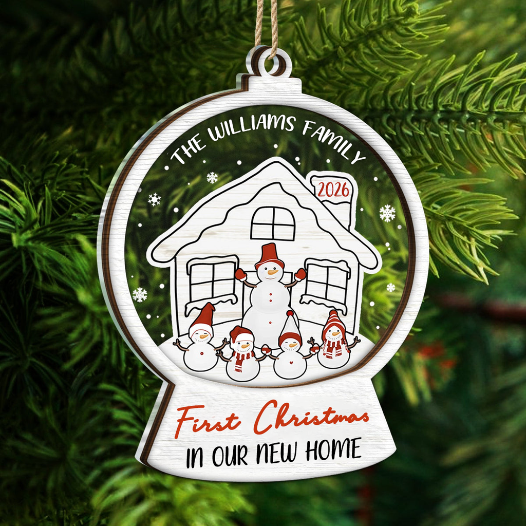 Personalised Layered Acrylic & Wooden Christmas Ornament with Names - Snowman Design