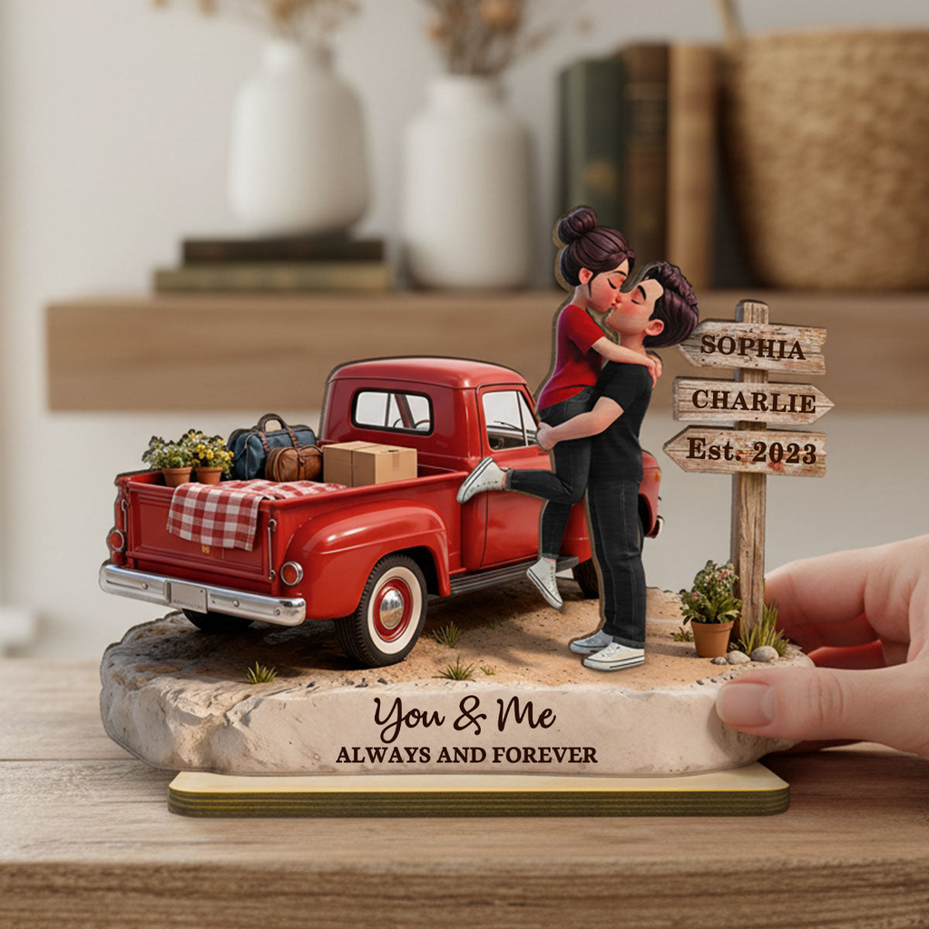 Personalised Couple Wooden Plaque - Couple and Pick‑Up Truck Design