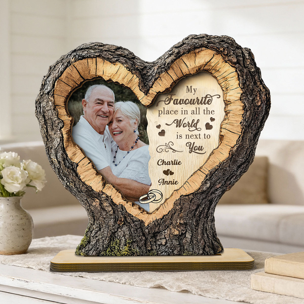Personalised Couple Layered Wooden Plaque - Heart Design