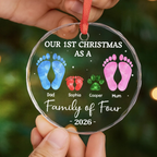Personalised Family Glass Christmas Ornament with Footprints Design - Our First Christmas as a Family of...