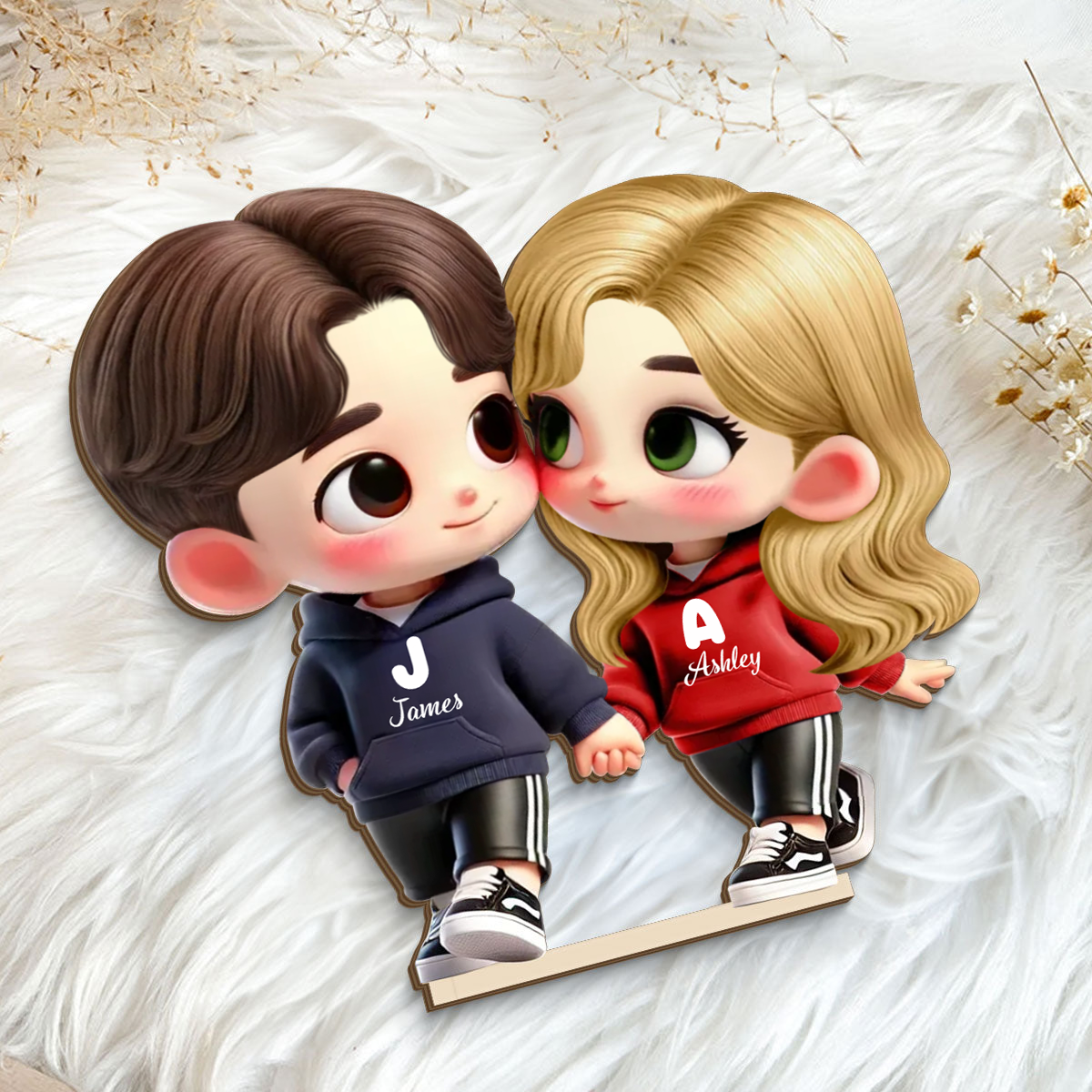 Personalised Couple Wooden Plaque - Cartoon Couple Design