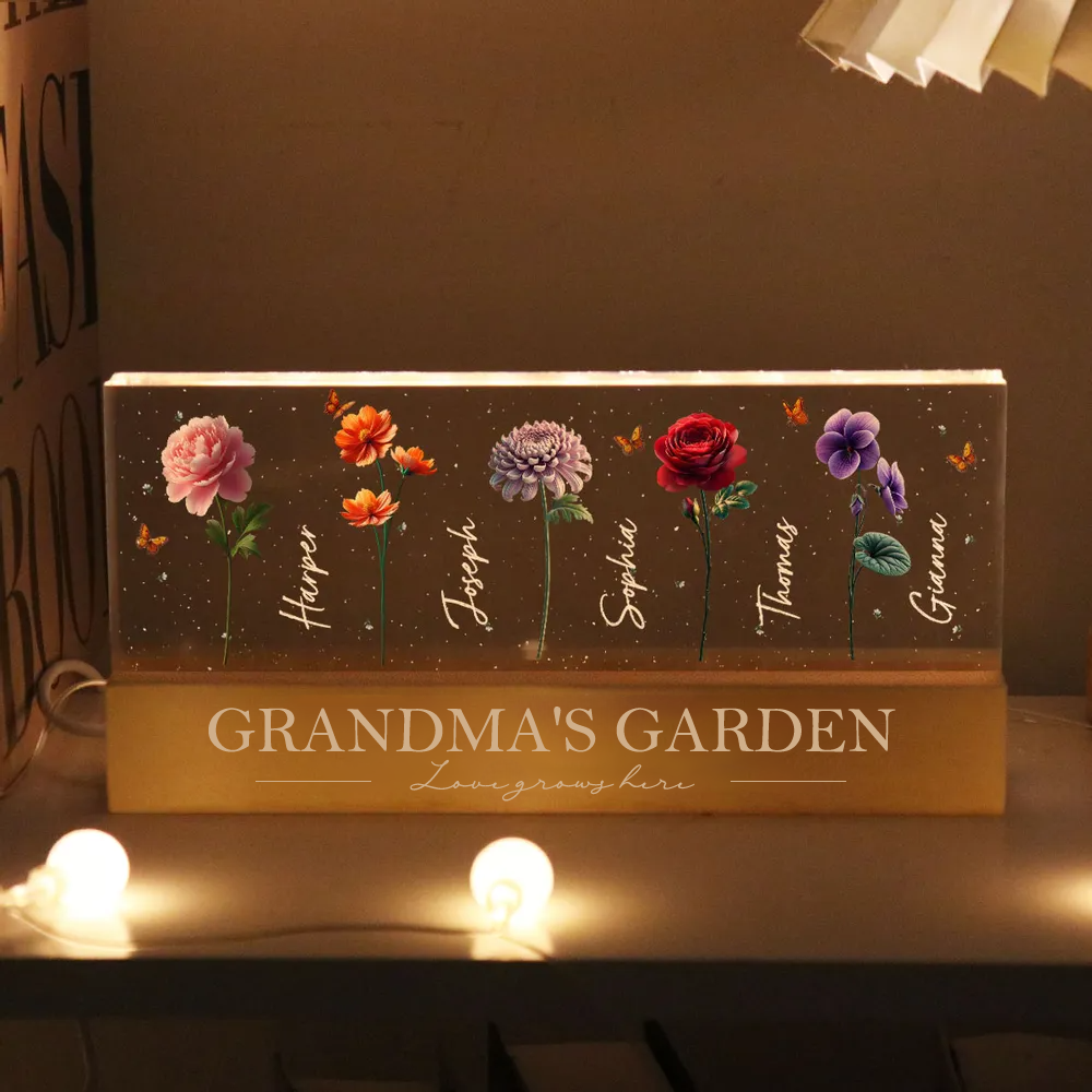 Personalised LED Night Light for Grandma and Mum - Birth Flowers Design