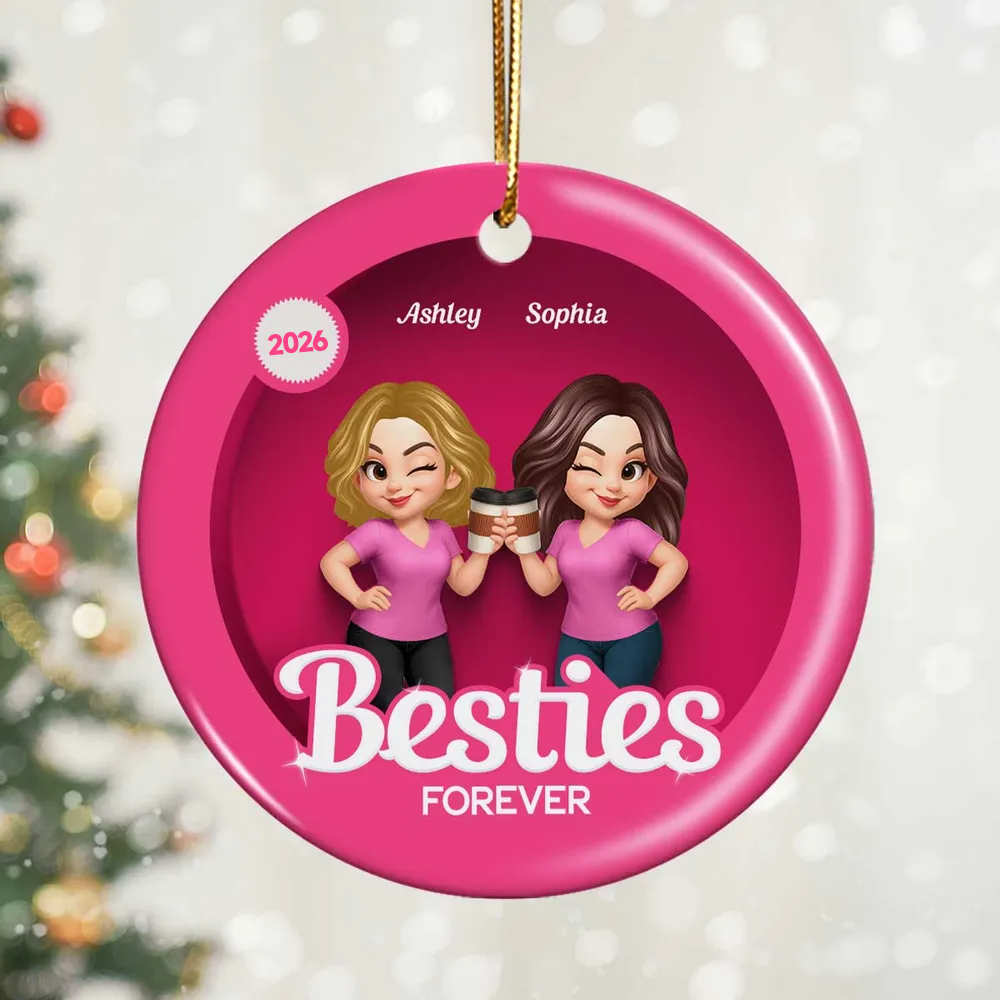 Personalised Ceramic Christmas Ornament for Besties & Sisters - Pink Design