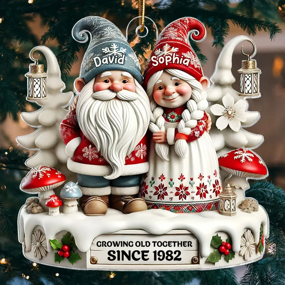 Personalised Couple Acrylic Christmas Ornament - Gnome Couple Design