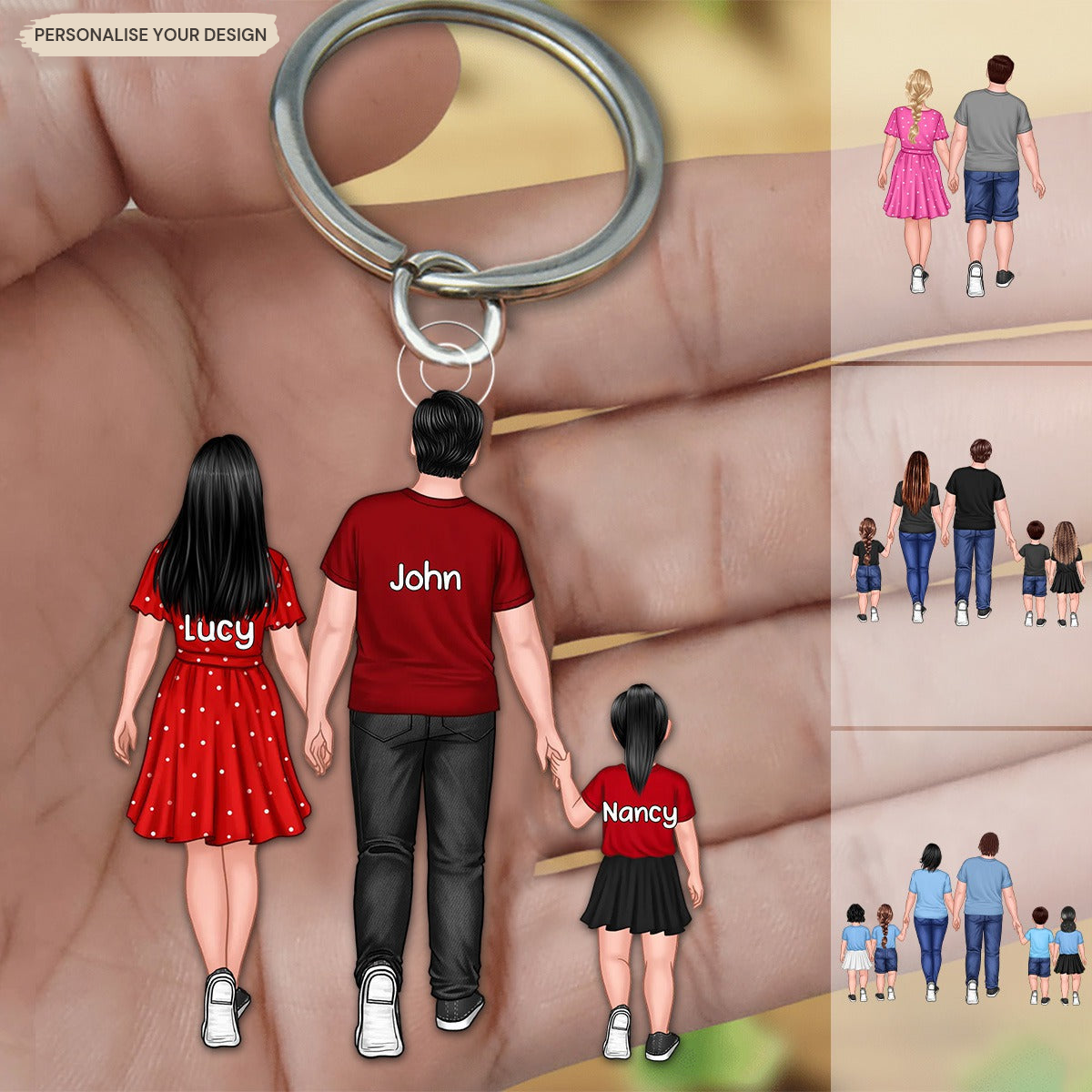 Personalised Family Acrylic Keyring - Dad, Mum and Children Design