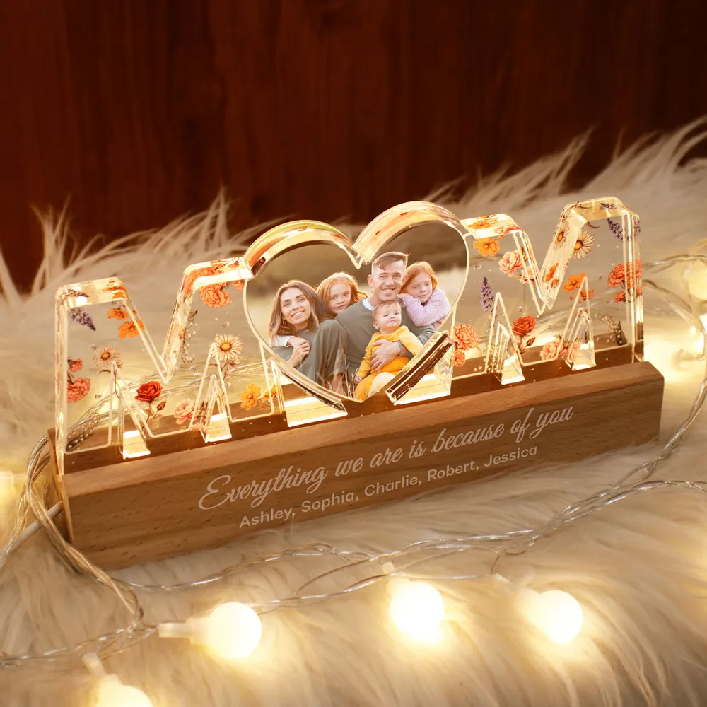 Personalised Mum LED Night Light with Photo and Birth Flowers
