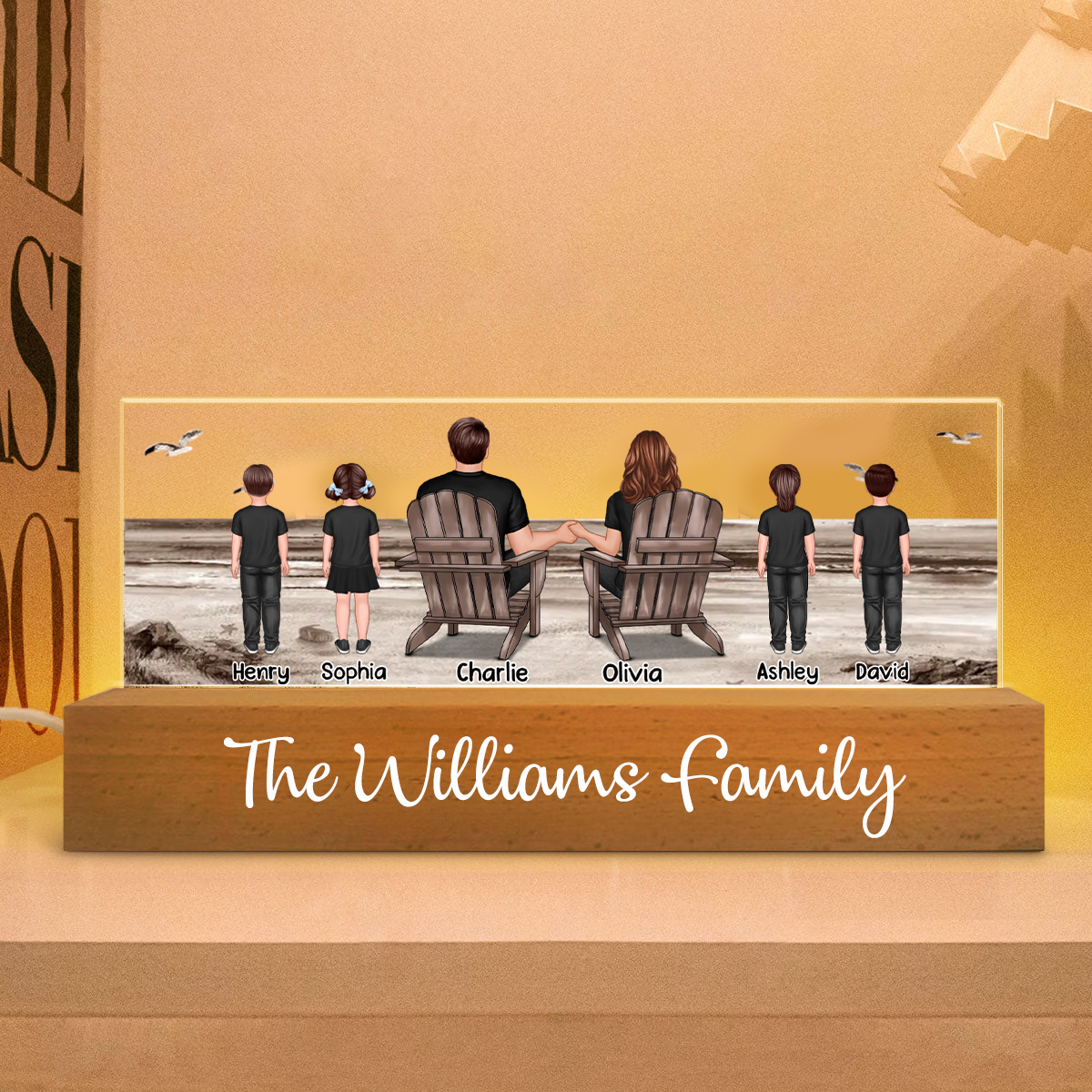 Personalised Family LED Night Light - Couple with Children & Pets Design