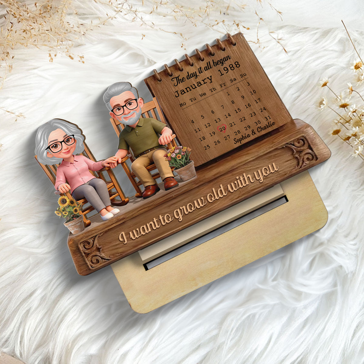 Personalised Anniversary Layered Wooden Plaque - Couples and Calendar Design